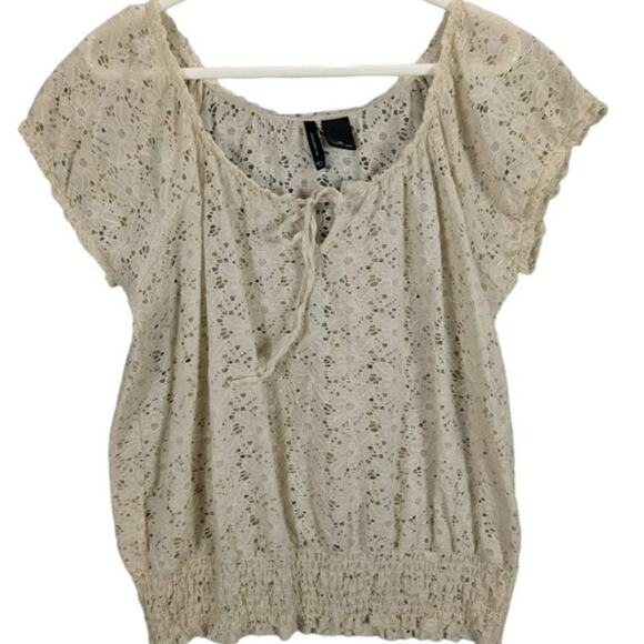 Vintage Y2K New Directions Shirt Womens Extra Large Off White Boho Floral Fairy - Picture 1 of 6